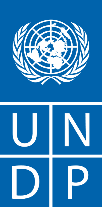 UNDP logo with globe and laurel wreath design on blue background.