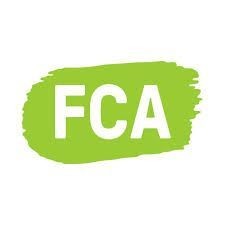 Logo with 'FCA' in white on a green brushstroke background.