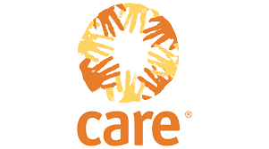 Logo with orange and yellow hands forming a circle above the word 'CARE' in orange letters.